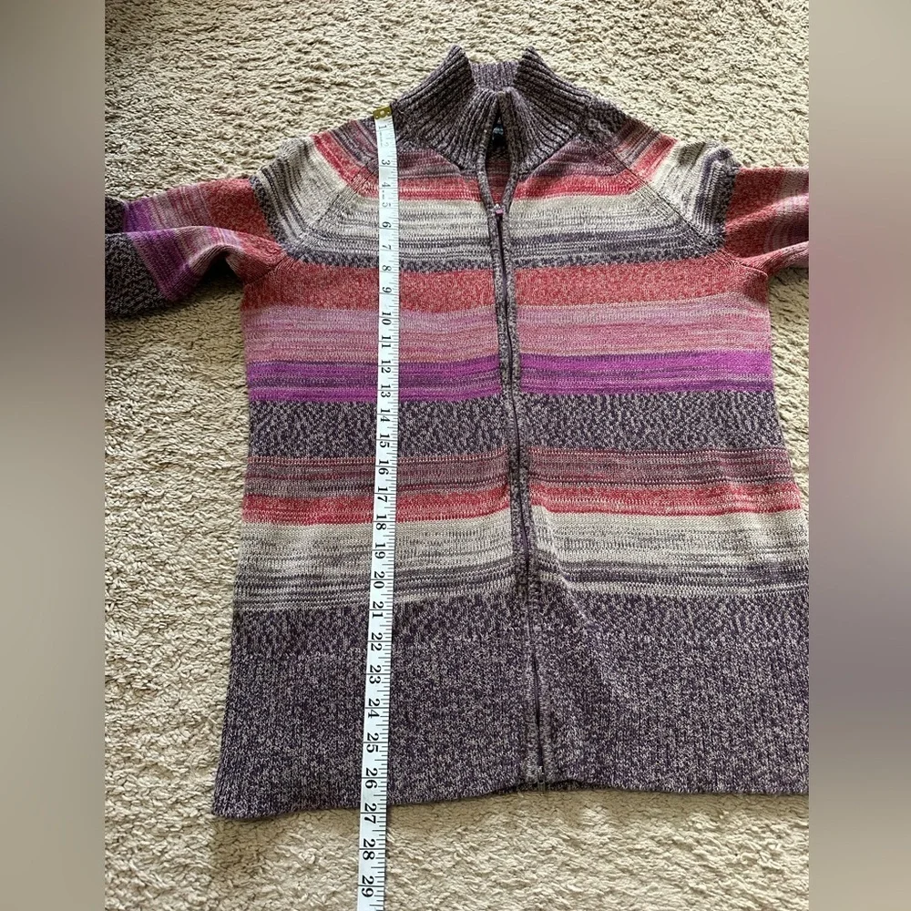 Eddie Bauer Knit Zip Pink and Purple Striped 100% Cotton Cardigan Sweater L